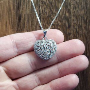 16 Inch 925 Sterling Silver Pavement Cubic Zirconia Heart Necklace